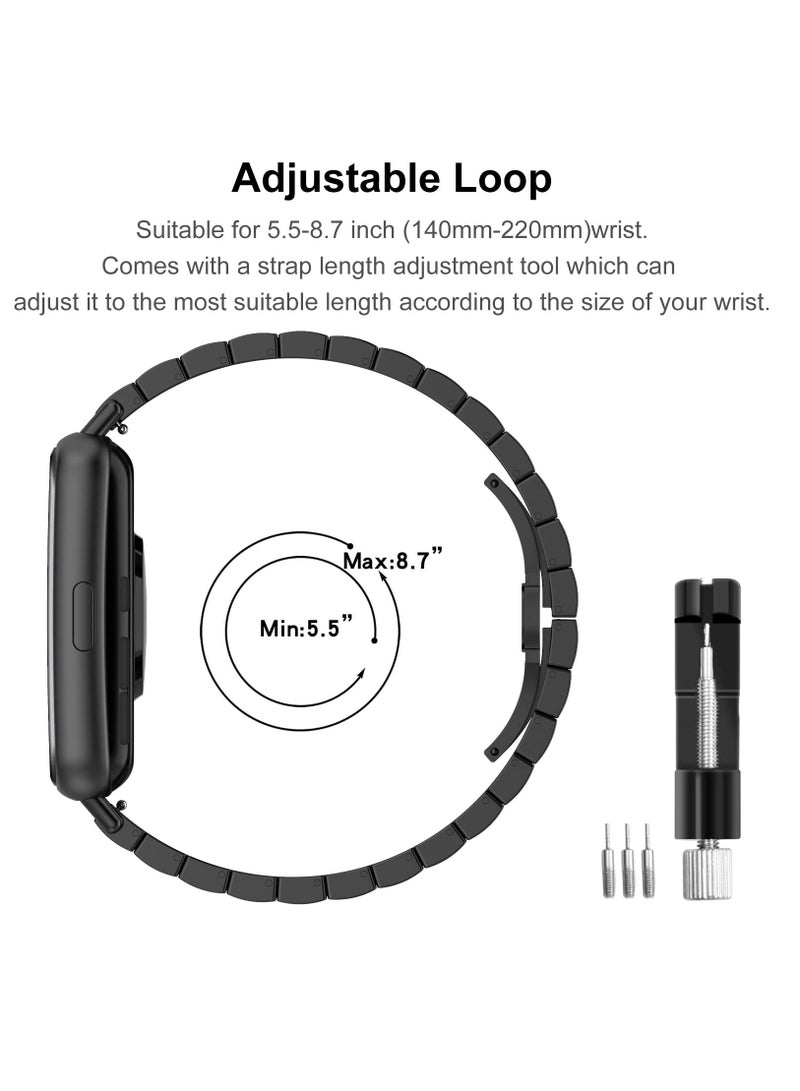 SYOSI Compatible with Huawei Watch Fit 2 Metal Strap, Stainless Steel Replacement Band Ultra-thin Sturdy Durable Folding Clasp Adjustable Replacement Wristband for Huawei Watch Fit 2-Black - Image 2