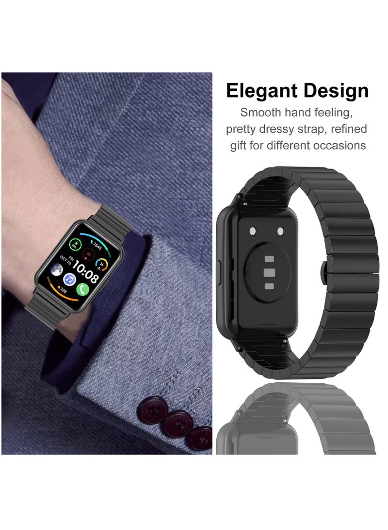 SYOSI Compatible with Huawei Watch Fit 2 Metal Strap, Stainless Steel Replacement Band Ultra-thin Sturdy Durable Folding Clasp Adjustable Replacement Wristband for Huawei Watch Fit 2-Black - Image 5