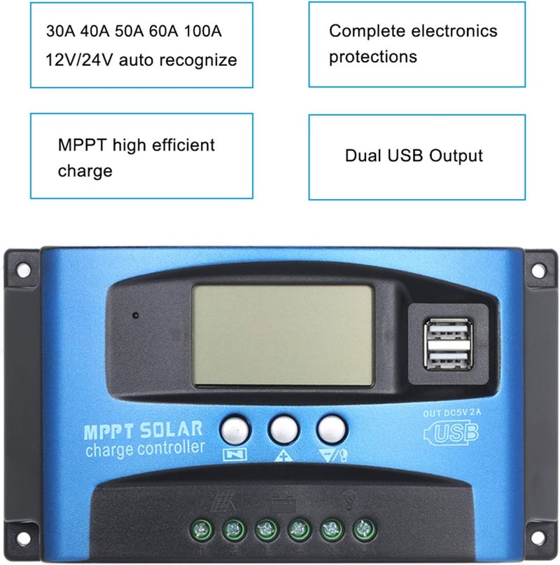 BAGGRA 100A MPPT Solar Charge Controller Dual USB LCD Display Auto Solar Cell Panel Charger Regulator - Image 4