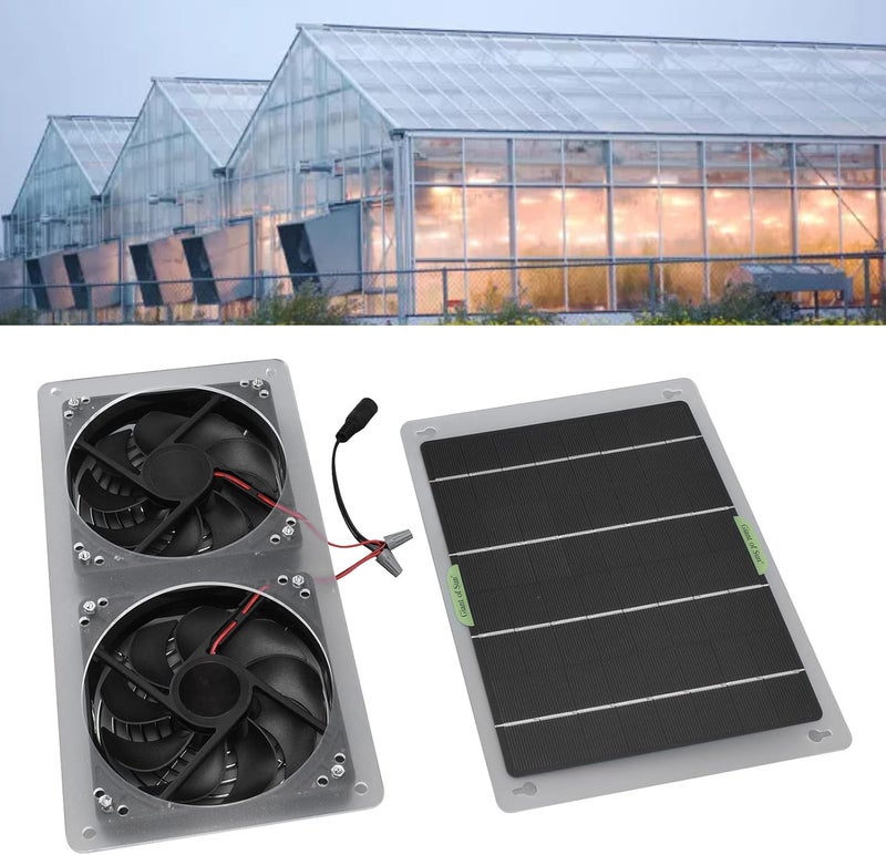 Jiawu Solar Fan, Solar Panel Fan Kit, 100W 12V Waterproof Dual Exhaust Fan Solar Powered Fan for Small Chicken Coops, Greenhouses, Sheds, Pet Houses, Solar Ventilation Fan Solar Exhaust Fan - Image 5