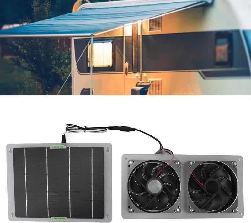 Jiawu Solar Fan, Solar Panel Fan Kit, 100W 12V Waterproof Dual Exhaust Fan Solar Powered Fan for Small Chicken Coops, Greenhouses, Sheds, Pet Houses, Solar Ventilation Fan Solar Exhaust Fan - Image 4