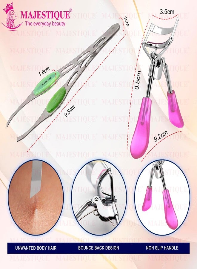 Majestique Eyelash Curler with Slant Tip Tweezer | Premium Eyelash Curler for Voluminous Lashes | Tweezer for Eyebrow, Ingrow Hair | Suitable for All Eye Shapes (Buy 1 Get 1 Free)- 2Pcs/Multicolor - Image 2