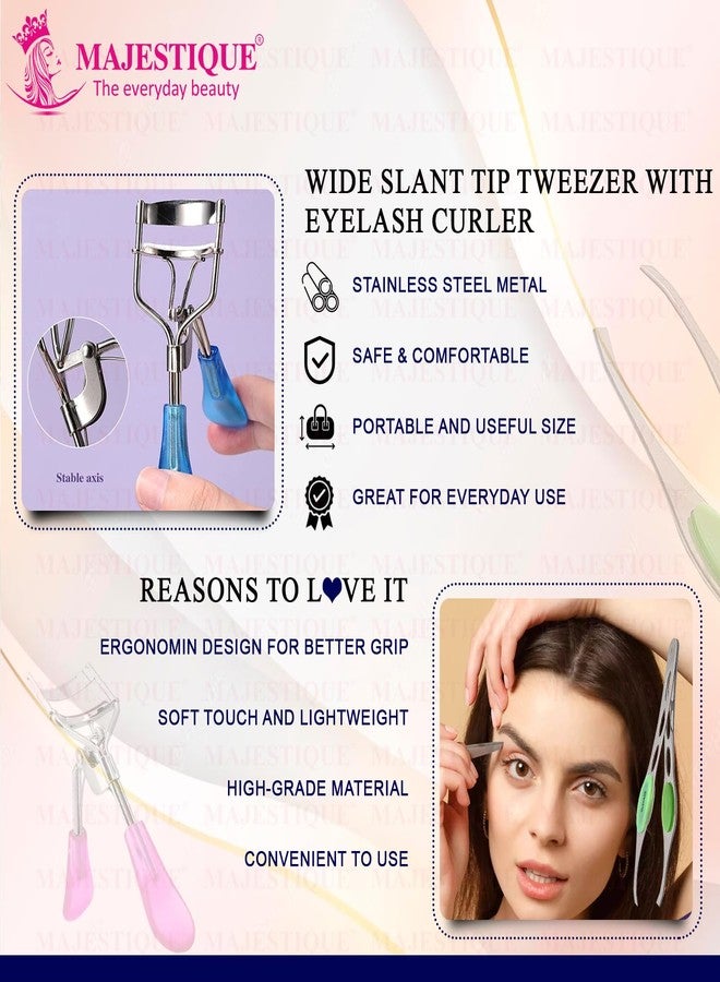 Majestique Eyelash Curler with Slant Tip Tweezer | Premium Eyelash Curler for Voluminous Lashes | Tweezer for Eyebrow, Ingrow Hair | Suitable for All Eye Shapes (Buy 1 Get 1 Free)- 2Pcs/Multicolor - Image 5