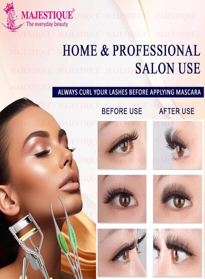 Majestique Eyelash Curler with Slant Tip Tweezer | Premium Eyelash Curler for Voluminous Lashes | Tweezer for Eyebrow, Ingrow Hair | Suitable for All Eye Shapes (Buy 1 Get 1 Free)- 2Pcs/Multicolor - Image 4