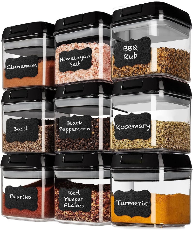 Shazo 9 PC Airtight Food Storage Containers - BPA Free Clear Plastic Snack & Spice Containers with Easy Lock Lids - Kitchen and Pantry Organization for Herbs, Coffee, Tea - 0.5L / 2.1 Cups - Image 1