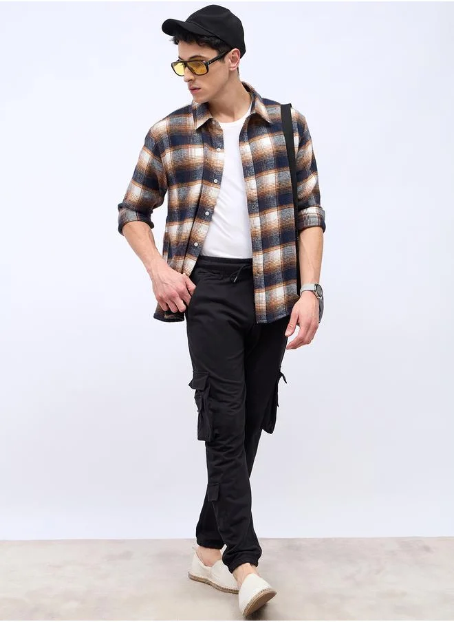 Styli Styli Solid Cargo Joggers with Zipper Pocket