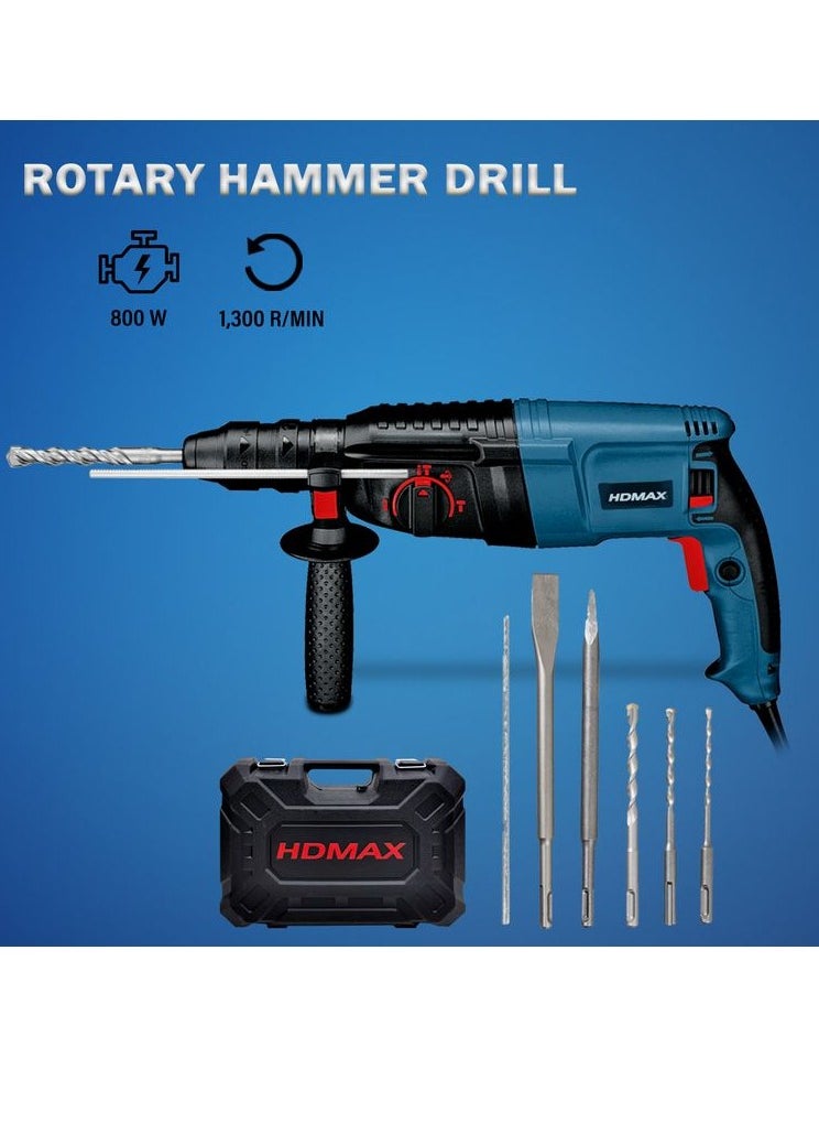 Hdmax 800W Rotary Hammer Drill With Chisels 28mm 800 W  1300 RPM