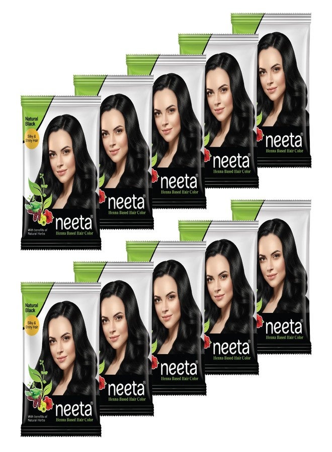 Neeta Henna Based Hair Color Natural Black 10g Pack of 10, Silky Soft and Shiny Powder Hair Colour with Benefits of 5 Natural Herbs - Image 1