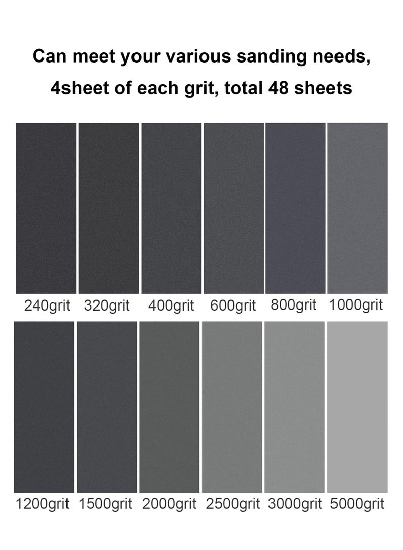 Sand Paper, 48 PCS Sandpaper, 240 to 5000 Assorted Grit Sandpaper Sheets, 9*3.6 Inch Premium Wet Dry Sandpaper for Wood Furniture Finishing, Metal Sanding, Automotive Polishing - Image 2