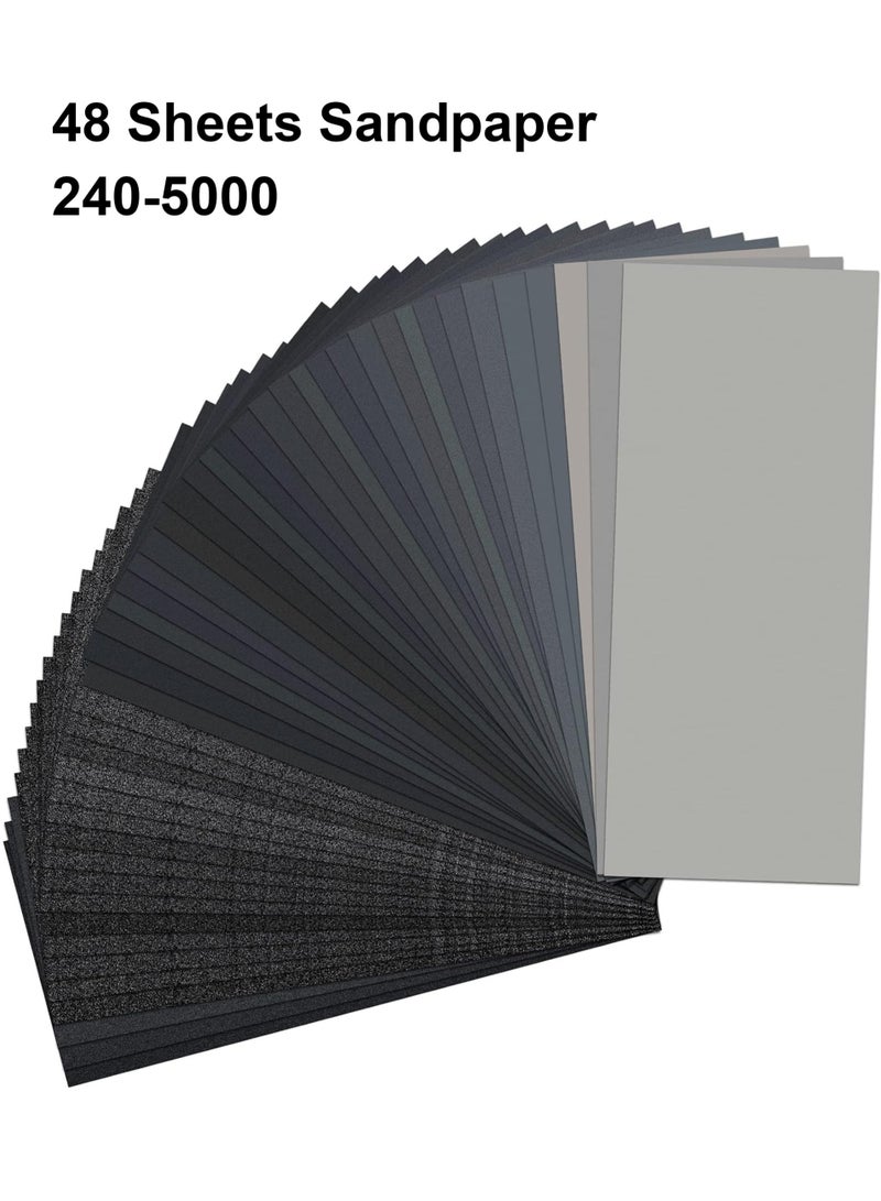 Sand Paper, 48 PCS Sandpaper, 240 to 5000 Assorted Grit Sandpaper Sheets, 9*3.6 Inch Premium Wet Dry Sandpaper for Wood Furniture Finishing, Metal Sanding, Automotive Polishing - Image 1