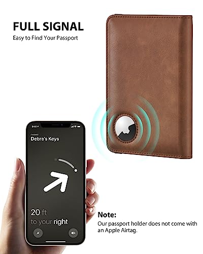 Stouchi AirTag Passport Holder, RFID Passport Holder with Airtag Slot, Multiple Passport Wallet Cover for Men, Leather Passport Case, Anti-Lost Waterproof Travel Accessories, Brown - Image 3