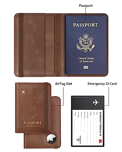 Stouchi AirTag Passport Holder, RFID Passport Holder with Airtag Slot, Multiple Passport Wallet Cover for Men, Leather Passport Case, Anti-Lost Waterproof Travel Accessories, Brown - Image 2