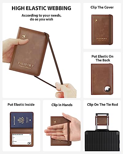 Stouchi AirTag Passport Holder, RFID Passport Holder with Airtag Slot, Multiple Passport Wallet Cover for Men, Leather Passport Case, Anti-Lost Waterproof Travel Accessories, Brown - Image 4