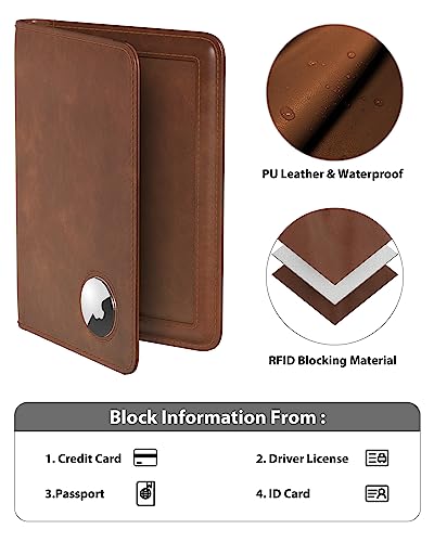 Stouchi AirTag Passport Holder, RFID Passport Holder with Airtag Slot, Multiple Passport Wallet Cover for Men, Leather Passport Case, Anti-Lost Waterproof Travel Accessories, Brown - Image 5