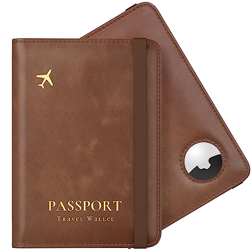 Stouchi AirTag Passport Holder, RFID Passport Holder with Airtag Slot, Multiple Passport Wallet Cover for Men, Leather Passport Case, Anti-Lost Waterproof Travel Accessories, Brown - Image 1
