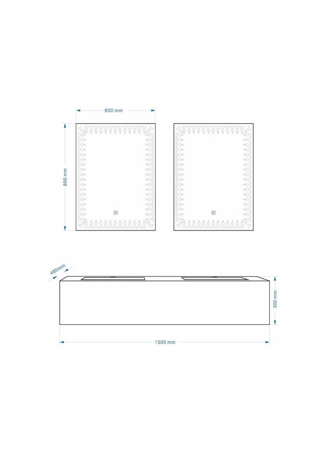 DANUBE HOME Milano Plus Proba Vanity With 2 Led Mirror & Cabinet (2Pcs/Set) (150X48X30) Cm - Beige Finish| Double Basin Porcelain Sink Cabinet Compact Storage Cabinet For Modern Bathroom  - Image 4