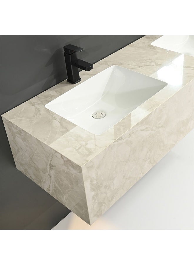 DANUBE HOME Milano Plus Proba Vanity With 2 Led Mirror & Cabinet (2Pcs/Set) (150X48X30) Cm - Beige Finish| Double Basin Porcelain Sink Cabinet Compact Storage Cabinet For Modern Bathroom  - Image 3