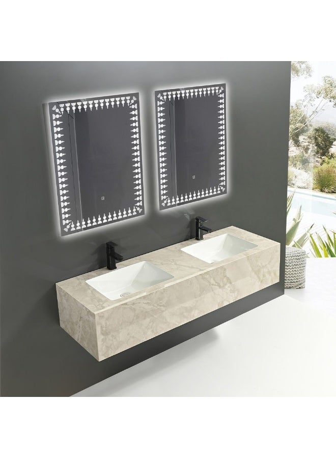 DANUBE HOME Milano Plus Proba Vanity With 2 Led Mirror & Cabinet (2Pcs/Set) (150X48X30) Cm - Beige Finish| Double Basin Porcelain Sink Cabinet Compact Storage Cabinet For Modern Bathroom  - Image 2
