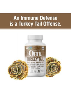 Om Mushroom Superfood Turkey Tail Mushroom Capsules Superfood Supplement 90 Count 30 Days Immune Support Polysacchrides Betaglucans Gut Health & Holistic Defense Mushroom Supplement  - Image 3