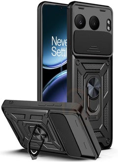 unblack case Compatible with OnePlus Nord 4 5G, Premium Protection Back Case with Camera Slide Cover Built-in Ring Stand Shockproof Case For(1+nord 4 5G) (Black)