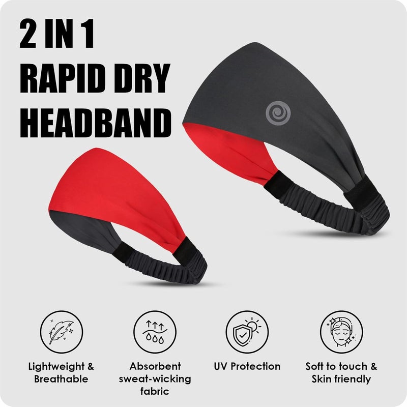 Athmonk Lycra Multipurpose Reversible Headband For Men Women, Colorful Stylish Sweatband Quick Dry Manage Long Hair Wide Snug Fit Elastic For Sports, Running, Gym, Cricket, Badminton, Red - Image 2