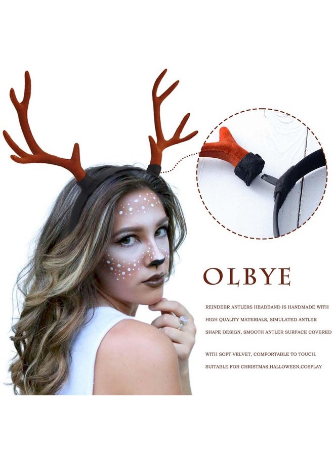Olbye - Deer Antlers Headband Women’S Deer Costume Accessories Reindeer Antler Headpiece Fawn Horn Headband Halloween Cosplay Costume Ears Holiday Party Accessories For Women And Girls (Deer Ears C) - Image 1