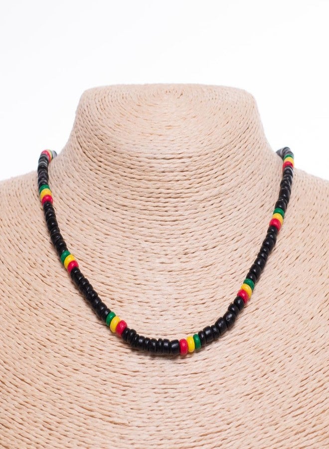 BlueRica Rasta Coconut Shell Beads Necklace (18") - Image 3