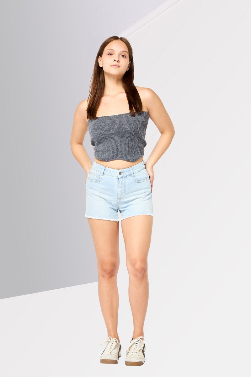 STELLA MCCARTNEY Women Lightly Washed Denim Shorts, Light Blue - Image 4