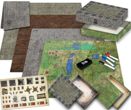 Melee Mats مجموعة خرائط ميلي ماتس DND 22 × 26 مزدوجة الجوانب قابلة للمسح الجاف للرسم على ساحة المعركة لألعاب الطاولة Dungeons and Dragons مع الملحقات - Image 1