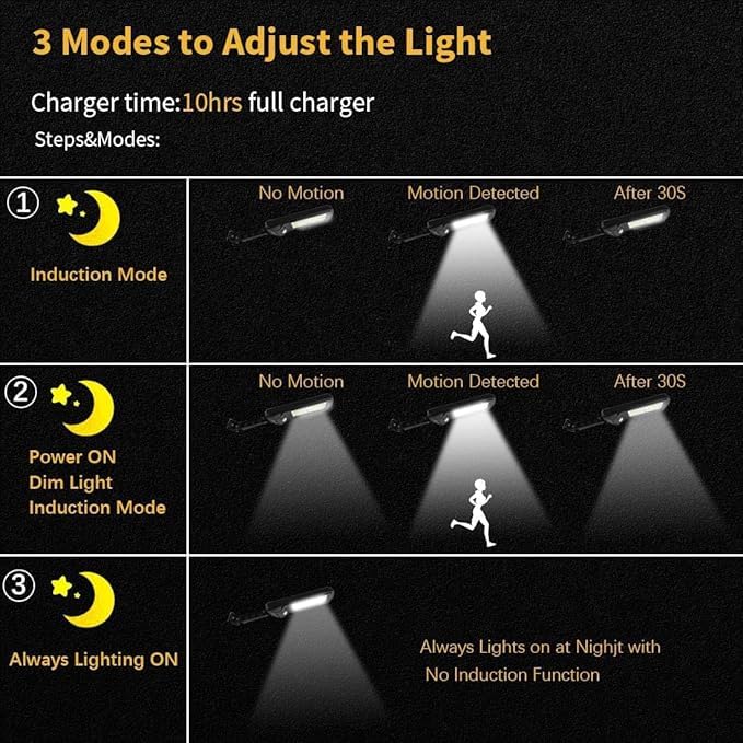 waqif Bright Solar Outdoor Lights Solar Powered Street Motion Sensor Lights LED Security Waterproof Lights with 3 Lighting Modes for Porch Garden Deck Fence Patio Path Pack of 1 - Image 4