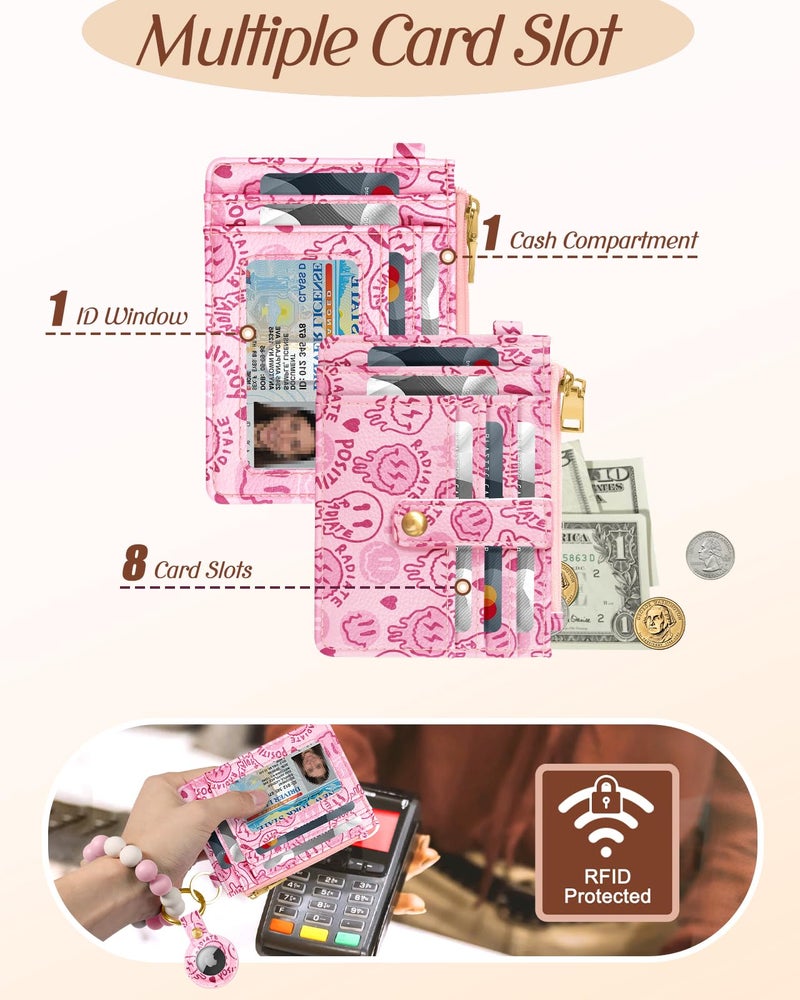 Miss Adola Wallet Keychain Wristlet for Women with AirTag Holder - Cute Design Credit Card Holder Wallets Key Chain Ring Slim Small RFID Air Tag Coin Pocket Purse for Ladies Teen Girls Female,Face - Image 4