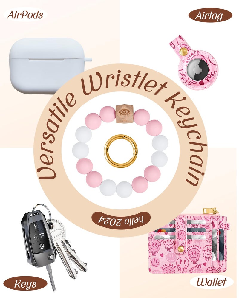 Miss Adola Wallet Keychain Wristlet for Women with AirTag Holder - Cute Design Credit Card Holder Wallets Key Chain Ring Slim Small RFID Air Tag Coin Pocket Purse for Ladies Teen Girls Female,Face - Image 5