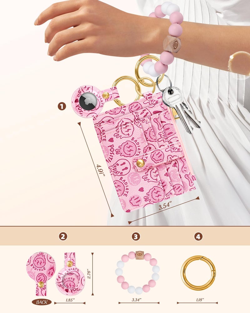Miss Adola Wallet Keychain Wristlet for Women with AirTag Holder - Cute Design Credit Card Holder Wallets Key Chain Ring Slim Small RFID Air Tag Coin Pocket Purse for Ladies Teen Girls Female,Face - Image 3