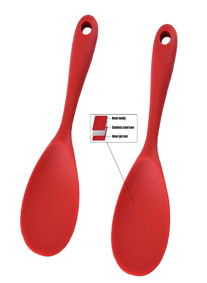 Meajore Silicone Rice Paddle Spoon Set of 2,Non Stick Heat Resistant Kitchen Gadge Rice Spoon,Rice Scooper,Rice Spatula,Rice Spoon Paddle,Rice Cooker Spoon,Works for Rice,Mashed Potato Or More (Red) - Image 1