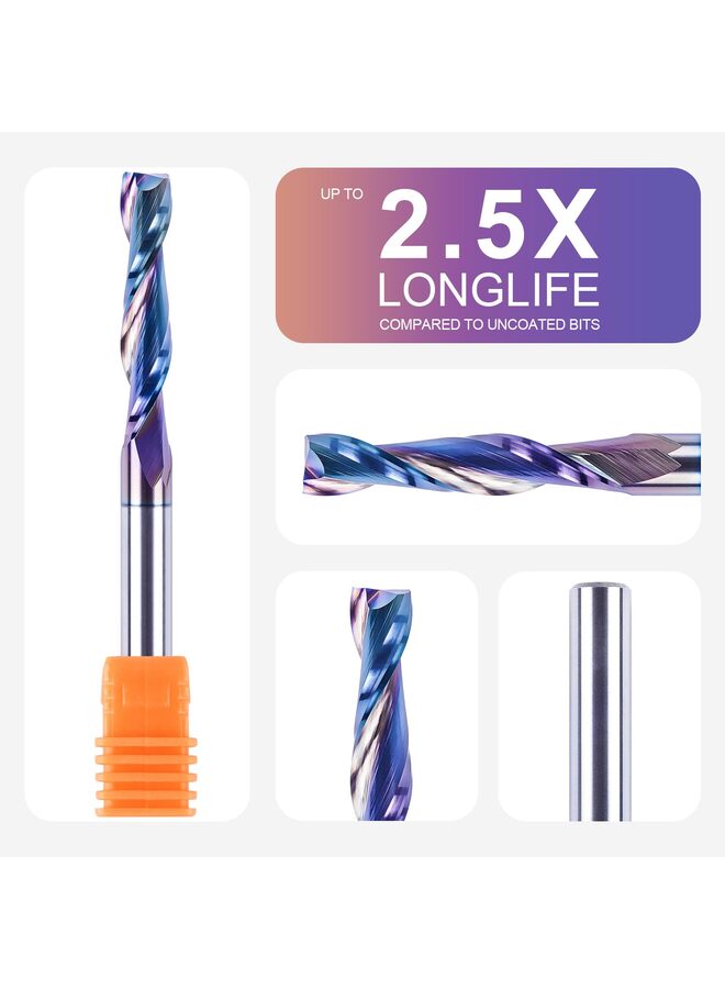 Down Cut Spiral Router Bit Shank Extra Long with Coating Extreme Tool Life, Carbide CNC Router Bits End Mill for Wood Mortises Carving Engraving - Image 2
