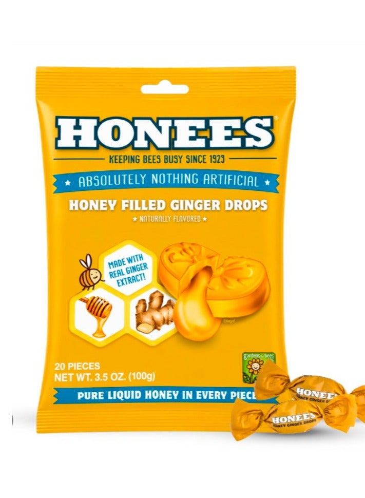 Honees Honey Ginger Drops 20 Pieces 3.5 oz (100 g) - Image 1