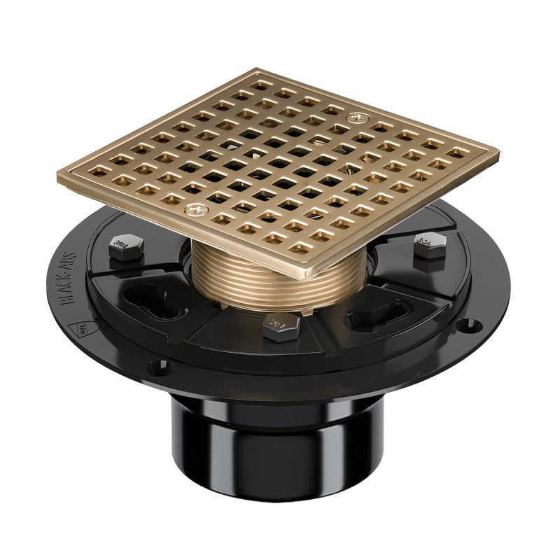 Uni-Green UniGreen Champagne Bronze Shower Drain 414 Inch Square Gold Shower Drain Kit with ABS Flange for 2 or 3 Pipe Low Profile 304 Stainless Steel Shower Floor Drain Kit with Hair Carcher - Image 2