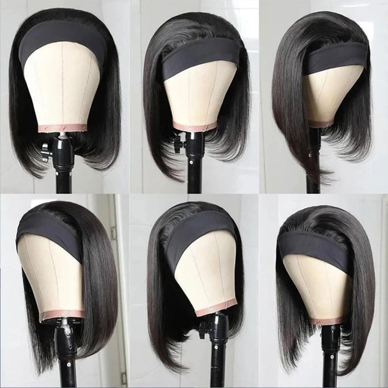 Annora Headband Bob Wig Human Hair Short Straight Headband Bob Wigs Human Hair for Black Women Wear and Go Glueles Wigs 150% Density None Lace Brazilian Virgin Hair 8 Inch - Image 2