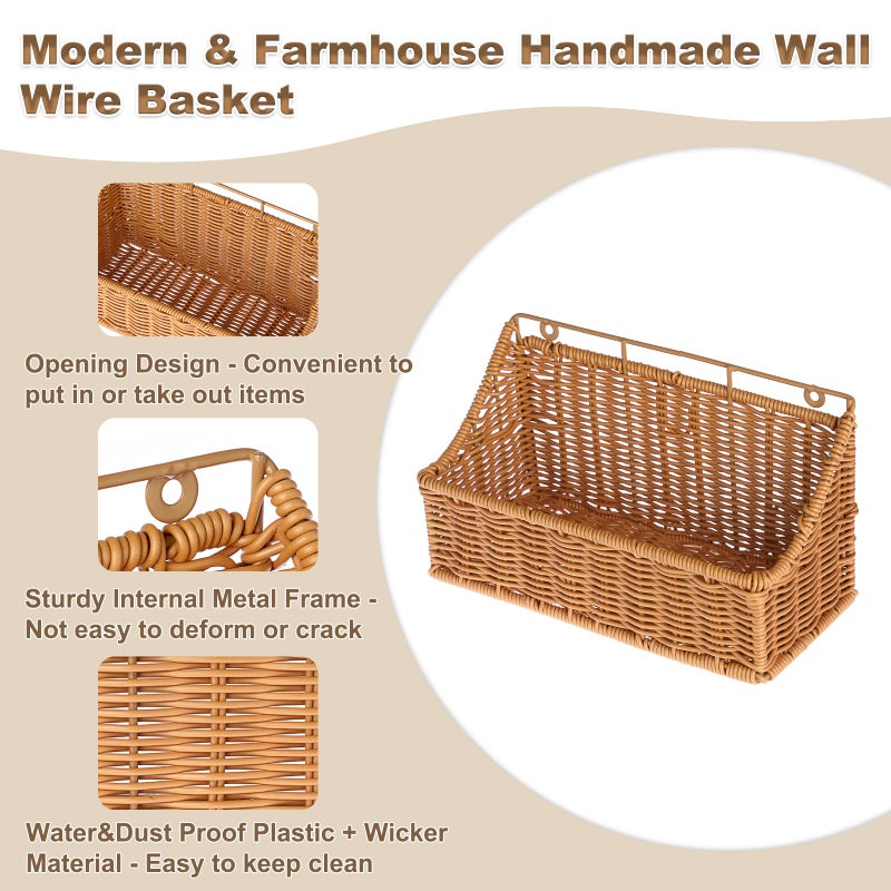 OwnMy 2PCS Plastic Wicker Hanging Basket Wall Mount Storage Baskets for Kitchen Organizing Fruit, Onion, Potato, Vegetable, Hanging Fruit Baskets for Kitchen Counter/Pantry/Cabinet - Image 4