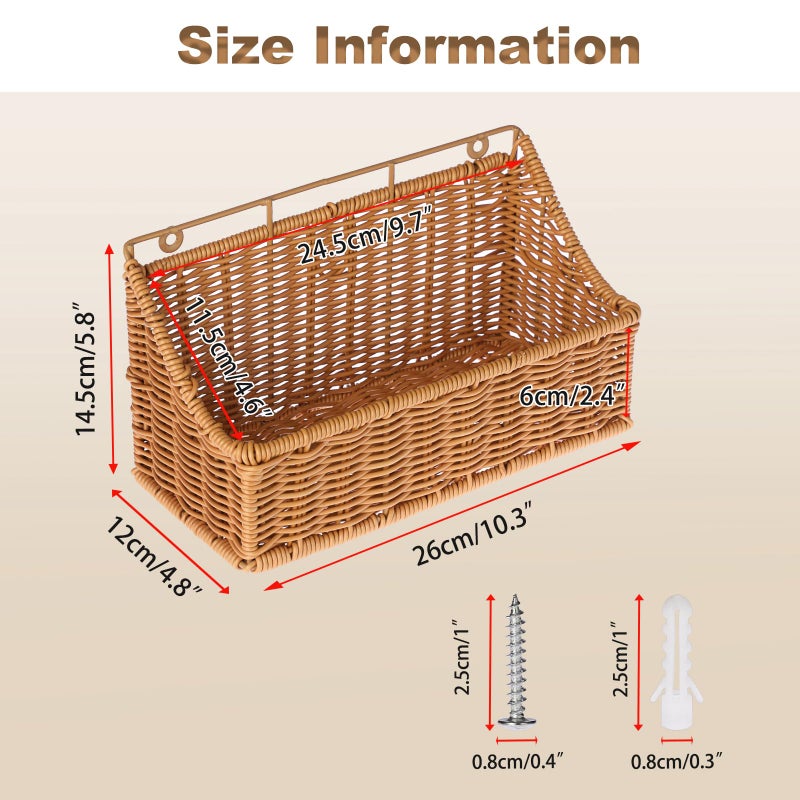 OwnMy 2PCS Plastic Wicker Hanging Basket Wall Mount Storage Baskets for Kitchen Organizing Fruit, Onion, Potato, Vegetable, Hanging Fruit Baskets for Kitchen Counter/Pantry/Cabinet - Image 3