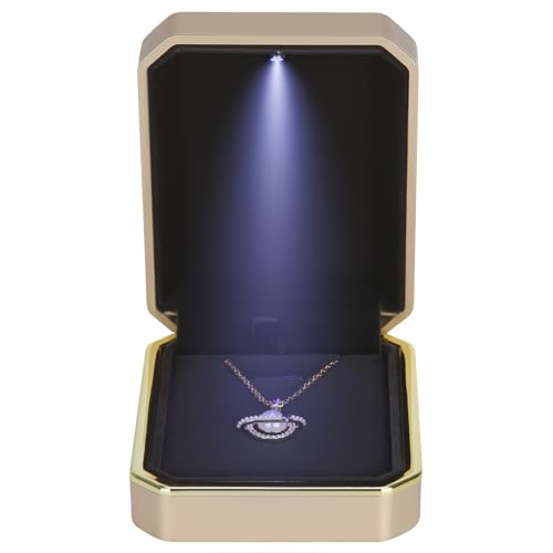 LETURE Luxury LED Pendant Necklace Gift Box with LED Light, Velvet Jewelry Storage Display Case for Proposal Engagement Wedding Anniversary Birthday Valentine's Day (Gold) - Image 2