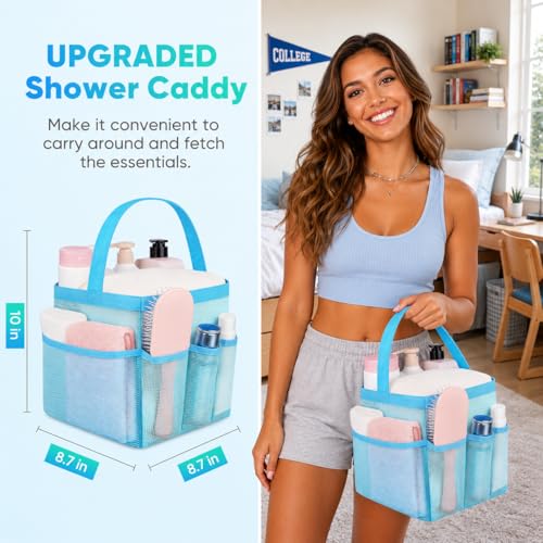 Attmu Mesh Shower Caddy Portable for College Dorm Room Camping Essentials Shower Caddy Dorm with 9Pockets Large Capacity Hanging Basket Bathroom Bag for Toiletry Swimming Gym Camp Beach - Image 3