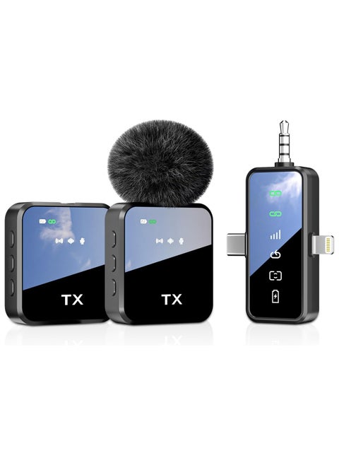 Wireless Lavalier Microphone,3 in 1 Wireless Mic for iPhone/Android/Camera,Mini Microphone Noise Reduction Mic for Record Interview, Vlogging, YouTube, Tiktok