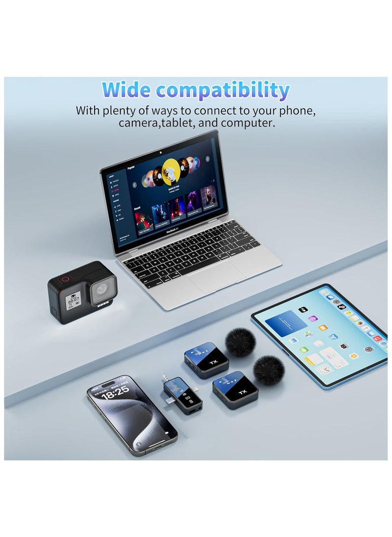 Generic - Wireless Lavalier Microphone,3 in 1 Wireless Mic for iPhone/Android/Camera,Mini Microphone Noise Reduction Mic for Record Interview, Vlogging, YouTube, Tiktok - Image 1