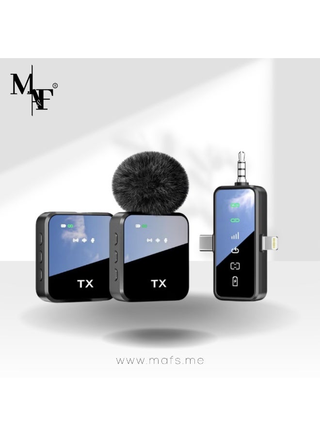 م.ا & ف'س ميكروفون لافالير لاسلكي، ميكروفون لاسلكي 3 في 1 لأجهزة iPhone/Android/الكاميرا، ميكروفون صغير لتقليل الضوضاء لتسجيل المقابلات والتدوين بالفيديو ويوتيوب وتيك توك - Image 1