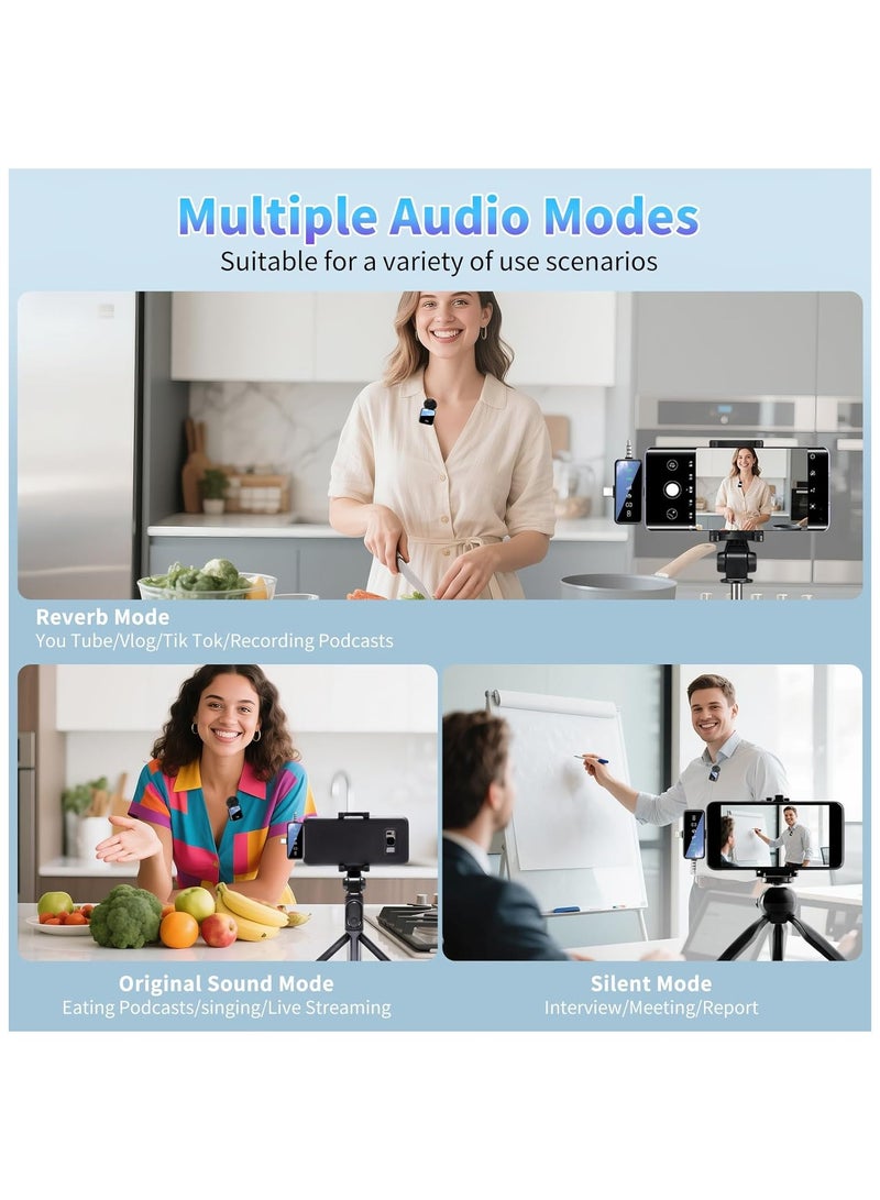 م.ا & ف'س ميكروفون لافالير لاسلكي، ميكروفون لاسلكي 3 في 1 لأجهزة iPhone/Android/الكاميرا، ميكروفون صغير لتقليل الضوضاء لتسجيل المقابلات والتدوين بالفيديو ويوتيوب وتيك توك - Image 3