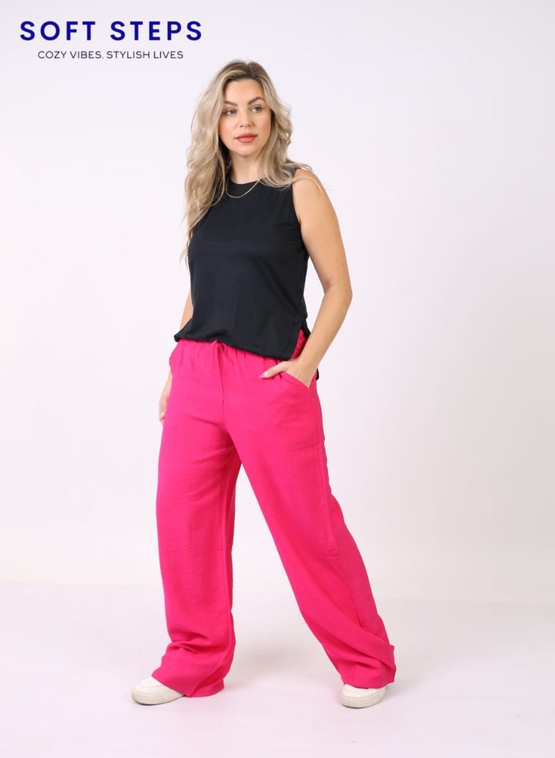 Soft Steps Women’s Wide Leg Lounge Pants – Soft Fabric, Elastic Waist, Pink -  Size M - Image 4