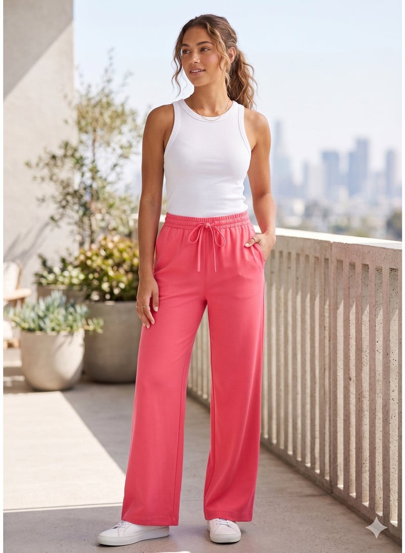 Soft Steps Women’s Spanish Linen Pink Wide-Leg Pants with Two Pockets – Breathable Fabric, Comfortable Fit, Casual & Everyday Wear Size M - Image 1