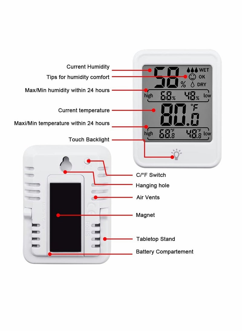 KASTWAVE KASTWAVE Hygrometer Humidity Gauge Indicator Digital Indoor Thermometer Room Temperature and Humidity Monitor with Touch Backlight White [1 Pack]  - Image 2