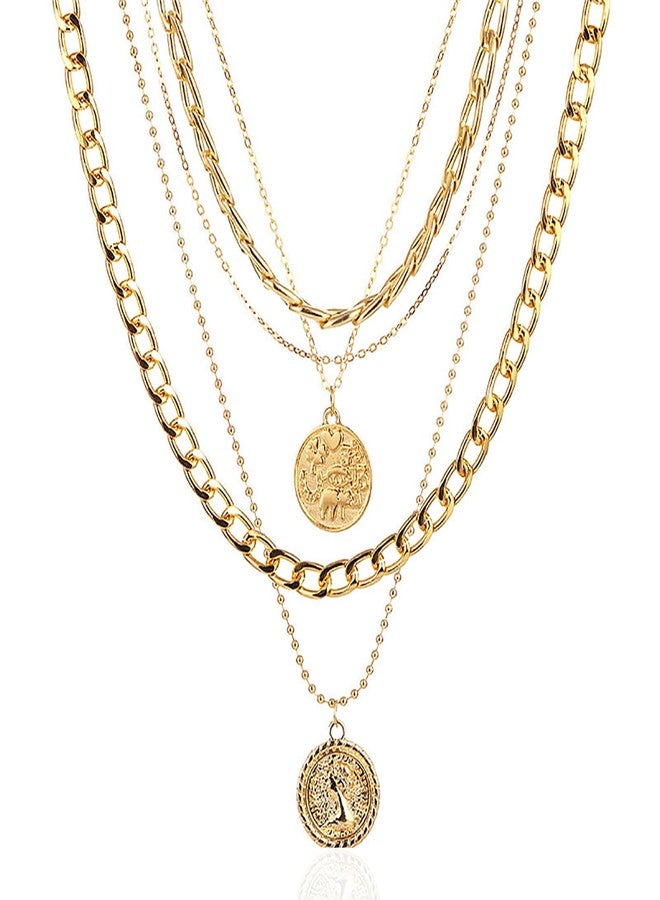 Lookray Gold Pirate Necklace for Women Layered Chunky Pirate Costume Jewelry Hip Hop 80s 90s Coin Pendant Necklace Halloween Pirate Costume Accessories A - Image 1